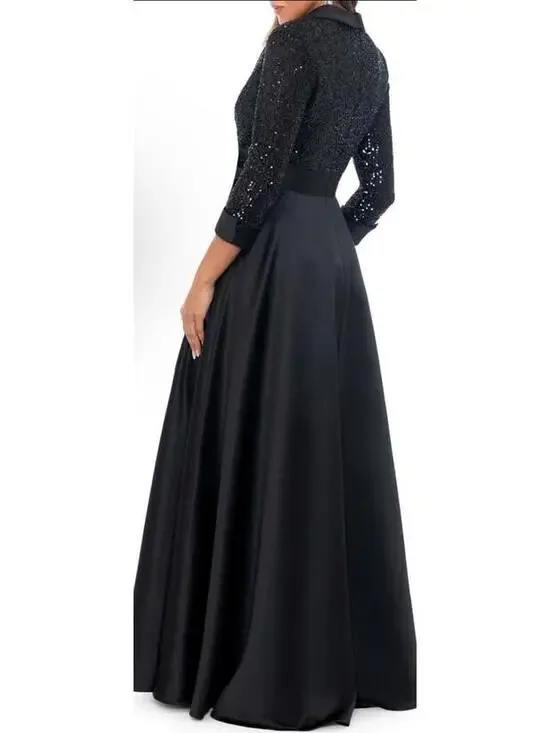 New Xscape Evenings Sequin Long Sleeve Tux Ballgown In Black Size 6 $298 - Picture 2 of 12